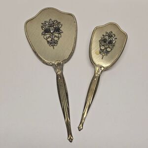 Matson Fifth Avenue Ormolu Metal Hand Mirror & Brush Hollywood Regency Vintage